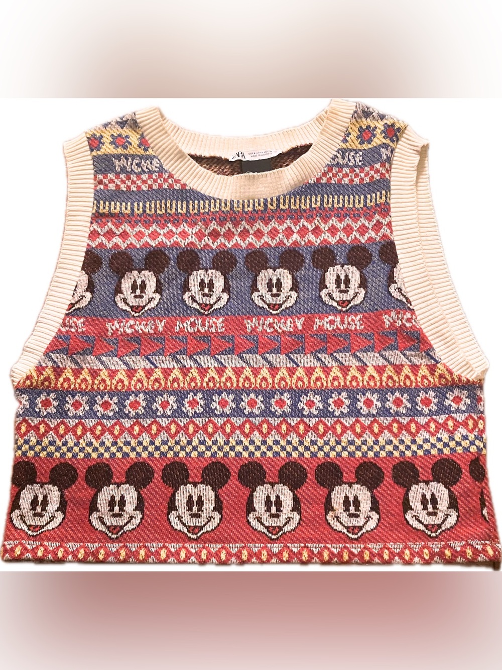 Disney Zara Mickey Mouse Fair Isle Knit Sweater Vest Size Large
